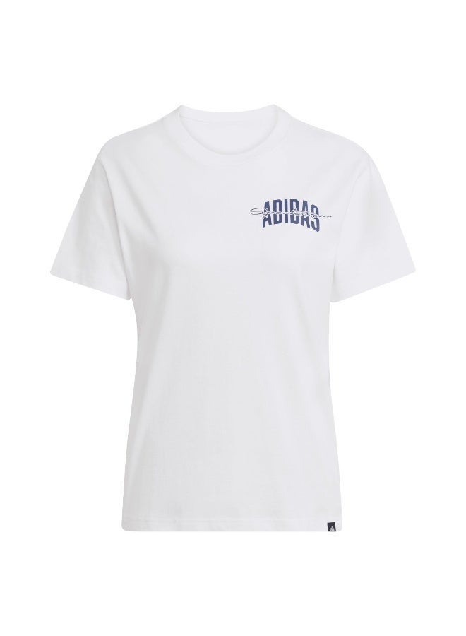Adidas W Colleg T White Graphic Tee (Short Sleeve) T-Shirts For Women - Image 5